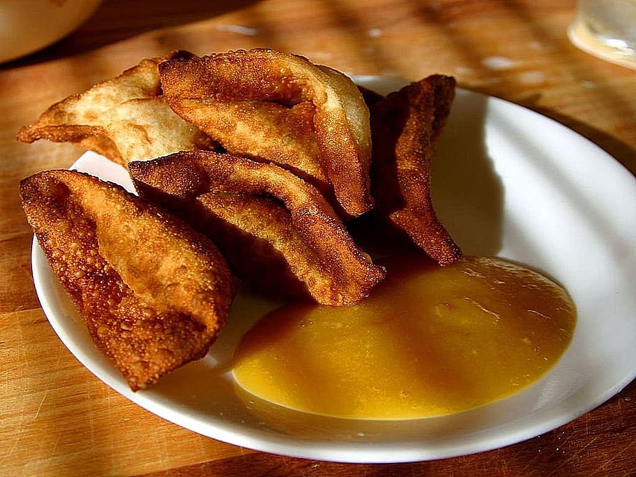 sauce, dipping, mango, wontons, thai, drink, food, food and drink HD wallpaper