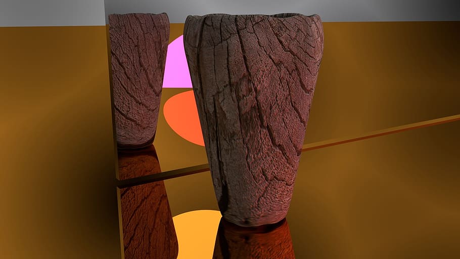 wood, mirror, cup, reflection, yellow, brown, pink, sunset HD wallpaper
