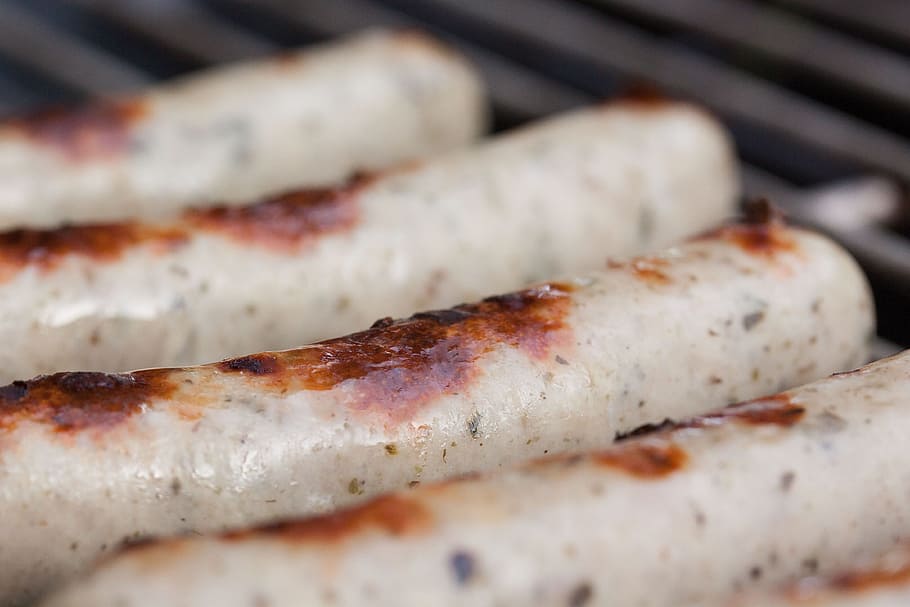 sausage, bratwurst, sausages, barbecue, grill, heat, stainless, HD wallpaper