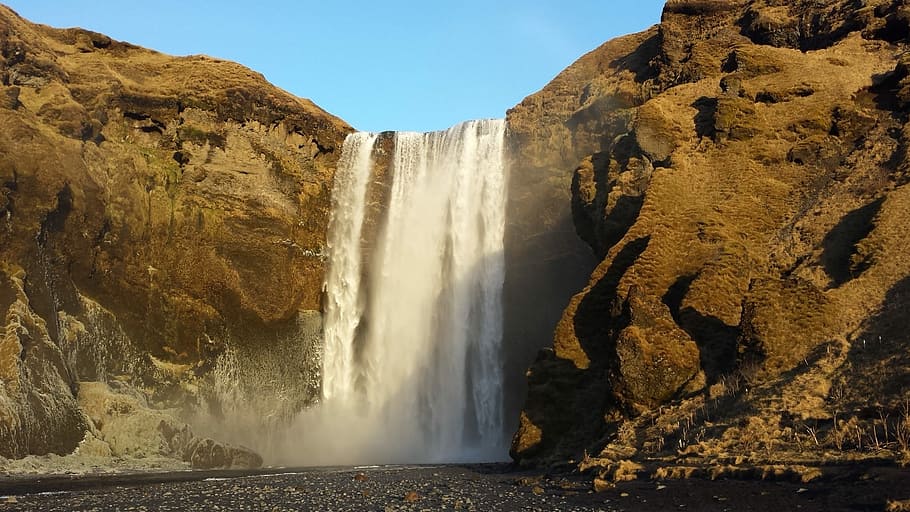Waterfall, Cliffs, Iceland, Nature, Pur, landscape, rock - object HD wallpaper