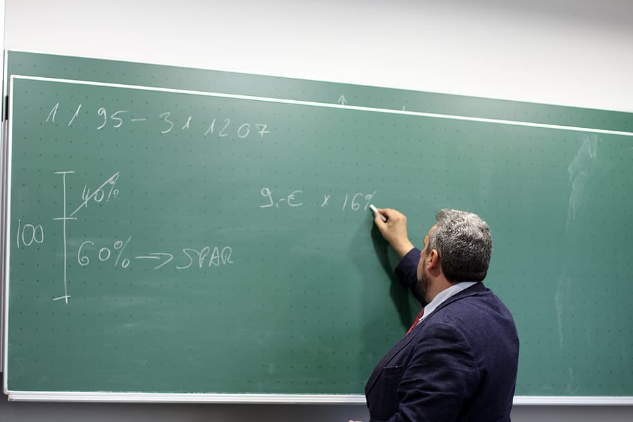 man writing at chalkboard, Teacher, Tutor, School, Training, teaching, HD wallpaper