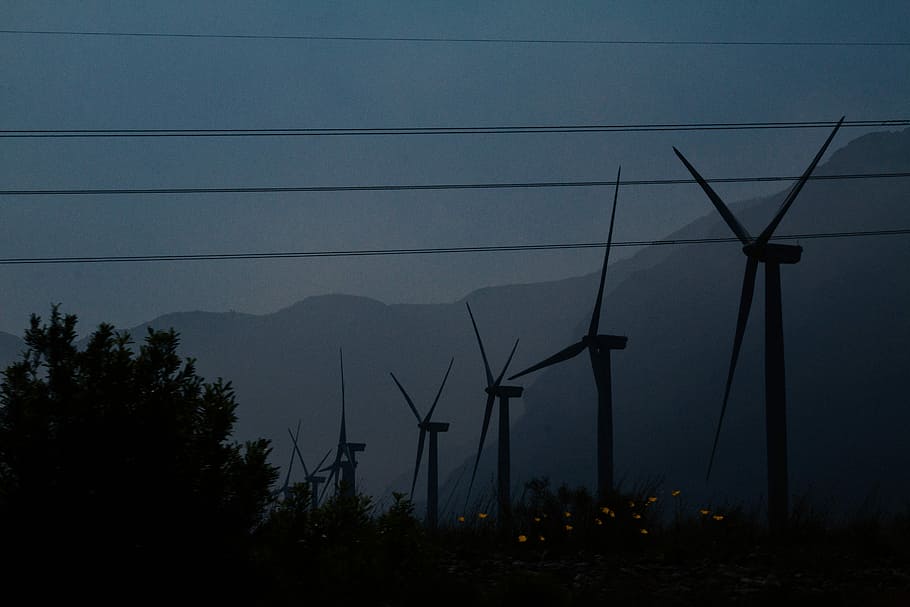 architectural photography of windmills, silhouette of windmills at daytime HD wallpaper