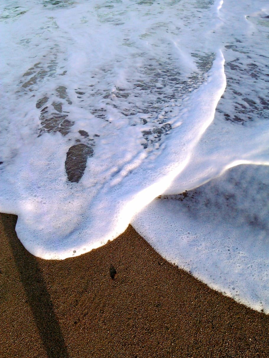 waves, sand, beach, water, costa, beach sand, nature, bubbles HD wallpaper