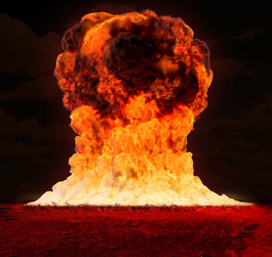 explosion illustration, nuclear, bomb, war, danger, atomic, fire