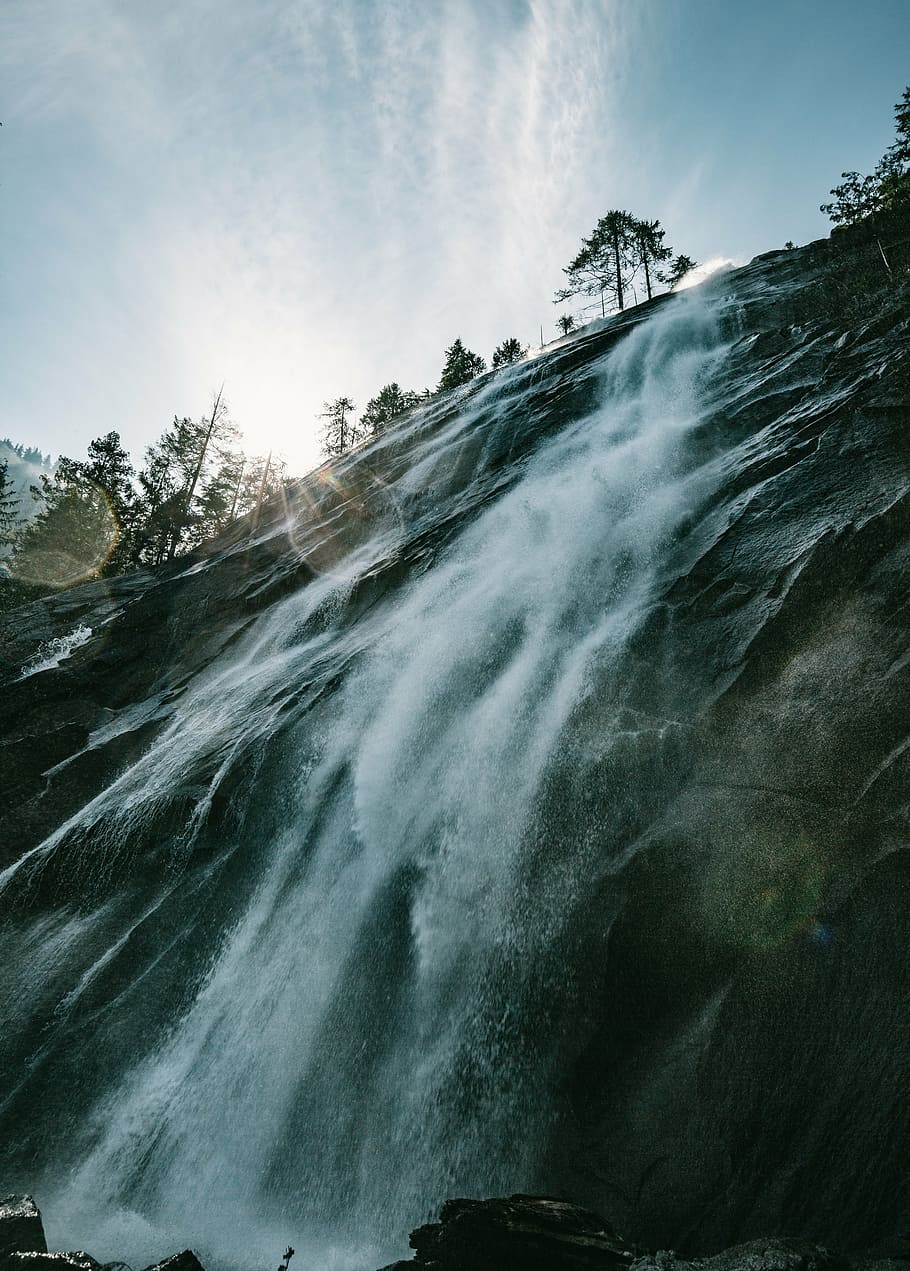 plunge waterfalls photography, splash, river, rocks, mountain, HD wallpaper