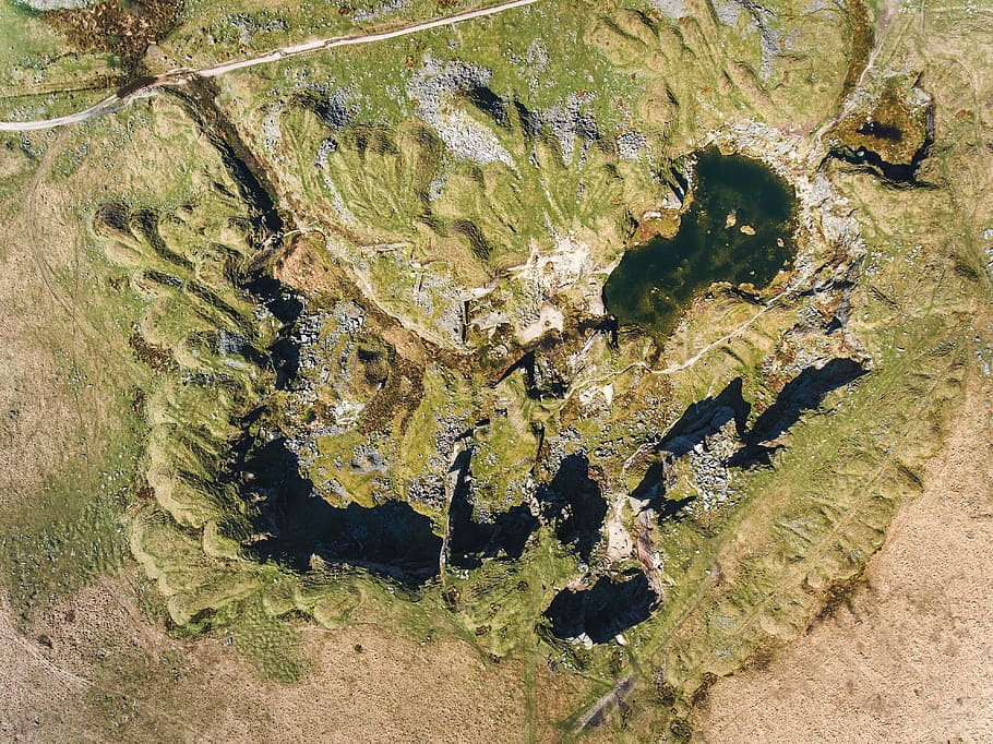 aerial view of lakes, aerial view of green grasses, hiking, trekking HD wallpaper