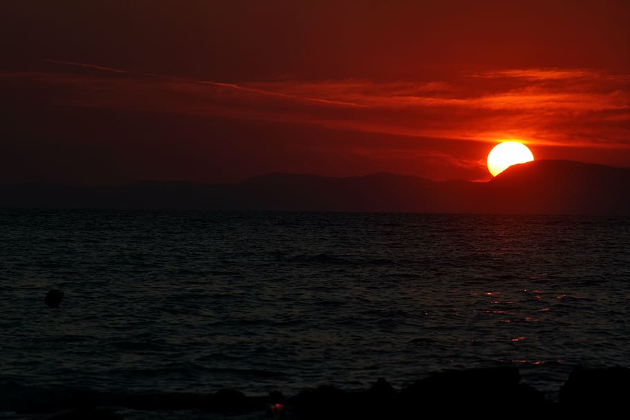 sunset, seascape, landscape, ocean, orange, romantic, relaxing HD wallpaper