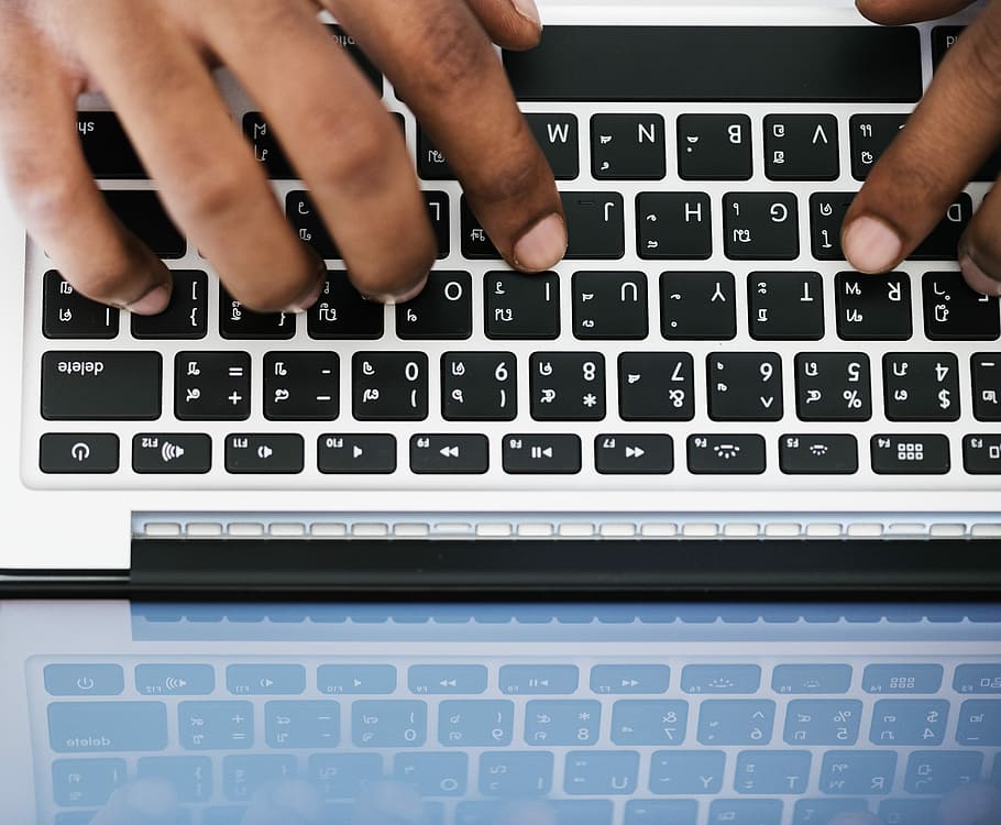 person using MacBook keyboard, computer, communication, human hand HD wallpaper