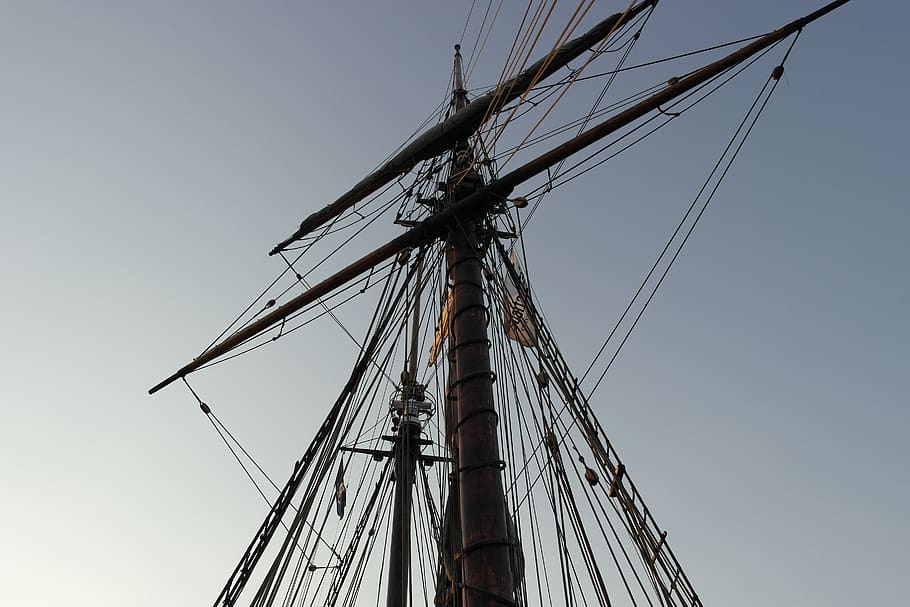 mast, sky, rope, ropes, sailboat, low angle view, nautical vessel HD wallpaper