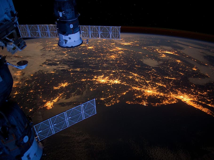 satellite photo, united states, atlantic coast, night, evening, HD wallpaper