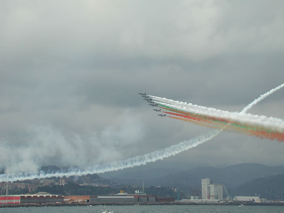 tricolor arrows, aircraft, italy, aerobatic team, stunt, sky, HD wallpaper
