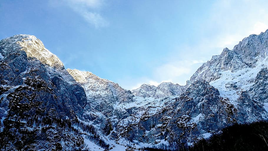 Exploring the Slovenian Mountains, snow covered mountain under clear blue sky HD wallpaper