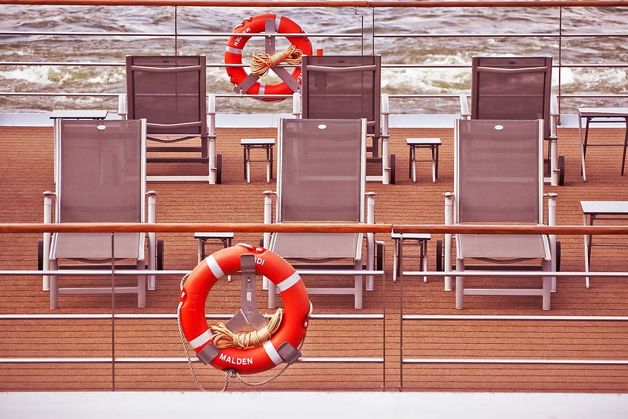 brown and white loungers on ship, deck, ship deck, cruise, water HD wallpaper