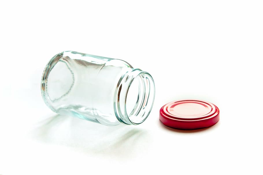 clear glass jar with lid, glass containers, empty, clean, transparent