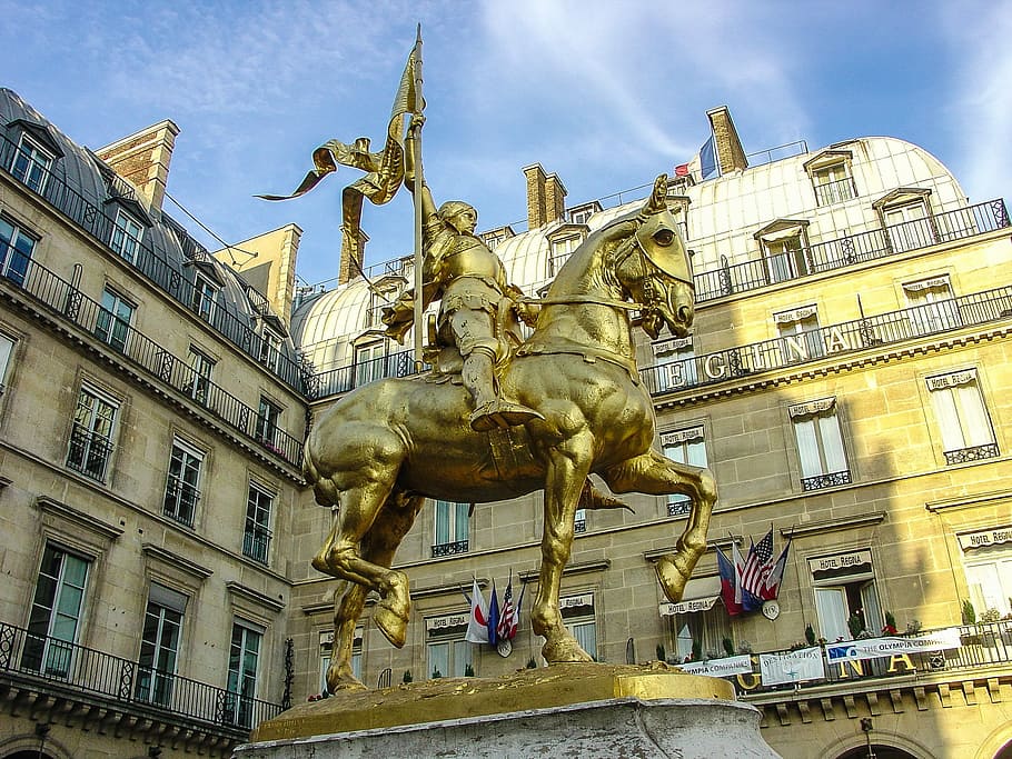 Joan Of Arc, Statue, Paris, France, sculpture, horse, monument, HD wallpaper