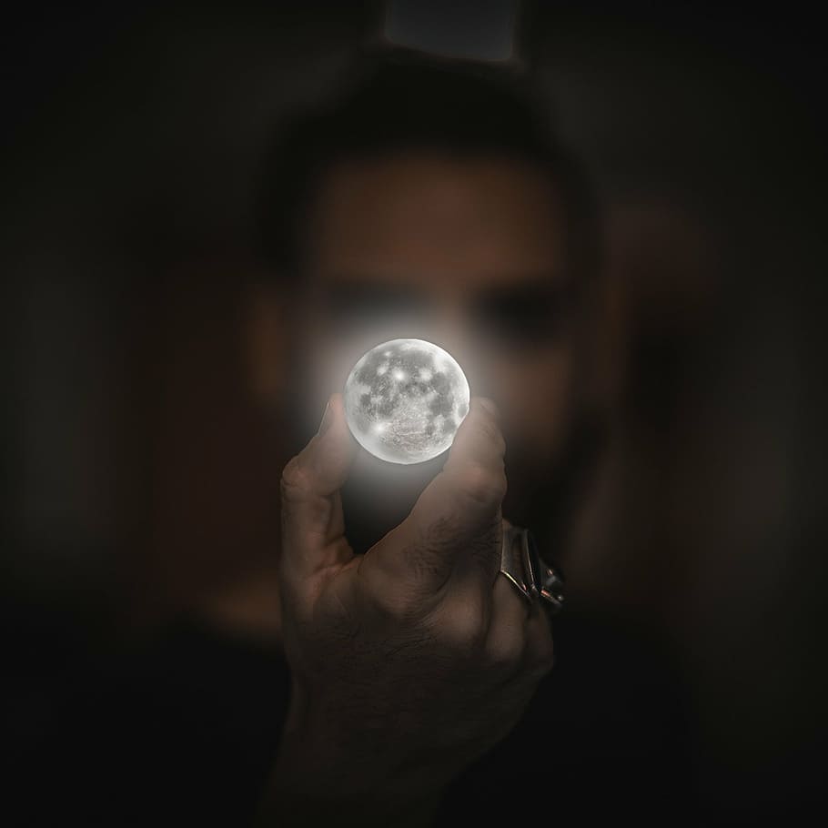 person holding moon artwork, planet, celestial body, solar system HD wallpaper