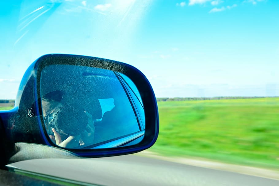 right vehicle side mirror, rear view, car, driving, reflection HD wallpaper