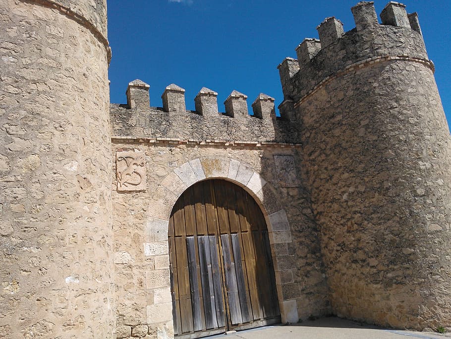 wall, castle, donjon, door, peñaranda de duero, history, architecture HD wallpaper