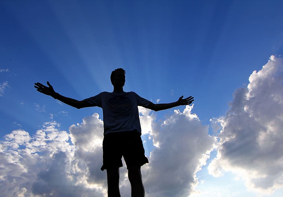 peace, light, man, sky, silhouette, cloud - sky, one person HD wallpaper