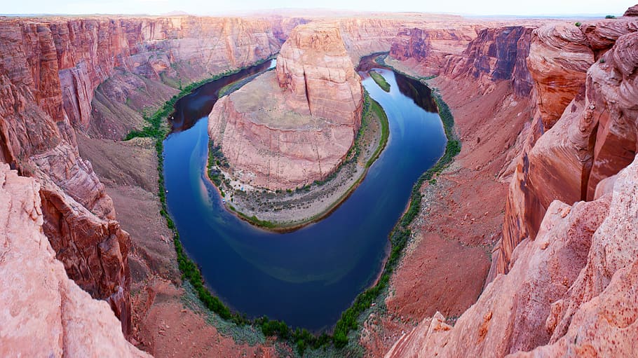 horseshoe, bend, river, blue, water, landscape, view, nature HD wallpaper
