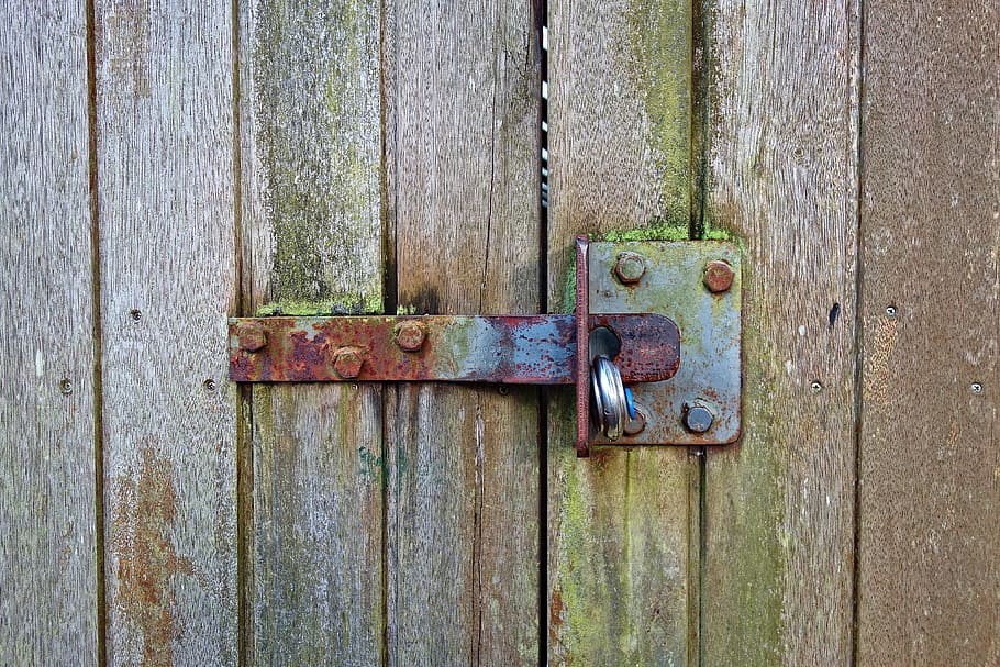 HD wallpaper: lock, latch, rusty, rusty latch, padlock, door, wall