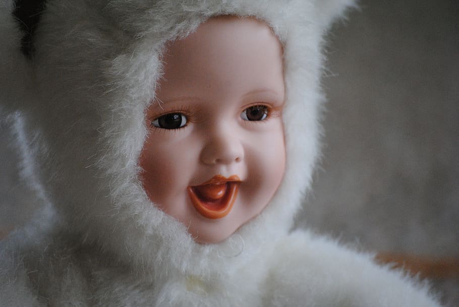 baby doll in white animal costume, porcelain, toy, vintage, girl, HD wallpaper