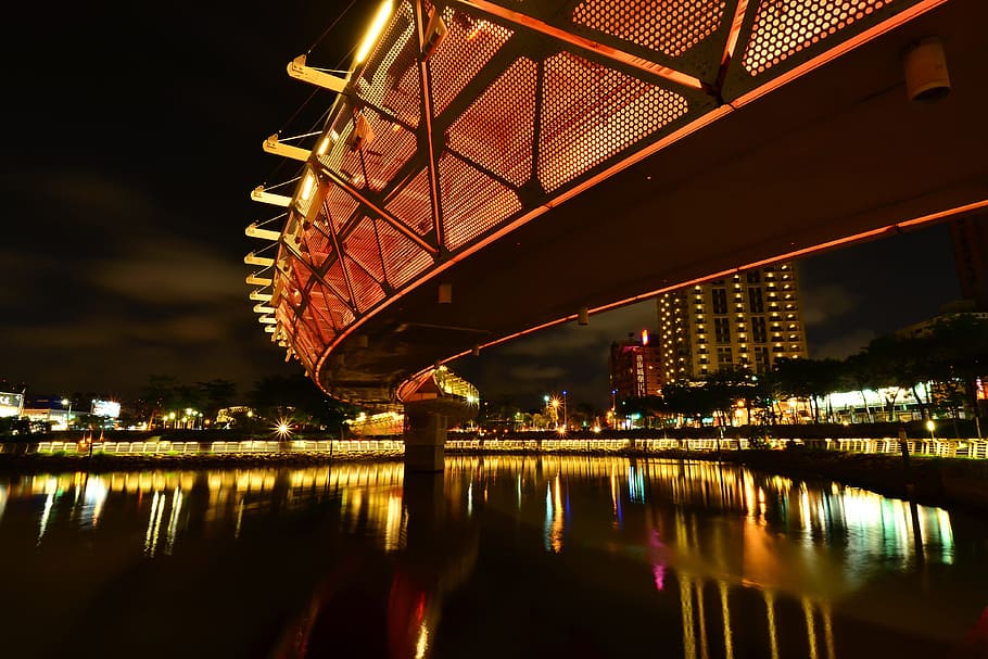 Modern bridge on a river at night, architecture, city, bridge - Man Made Structure HD wallpaper