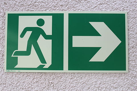 green exit signboard, Shield, Note, Directory, Arrow, information HD wallpaper