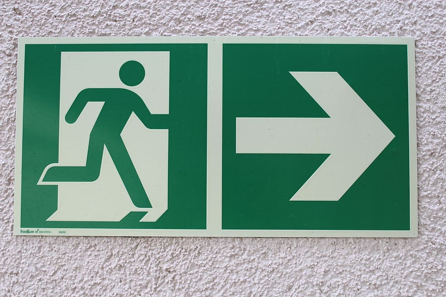 green exit signboard, Shield, Note, Directory, Arrow, information HD wallpaper