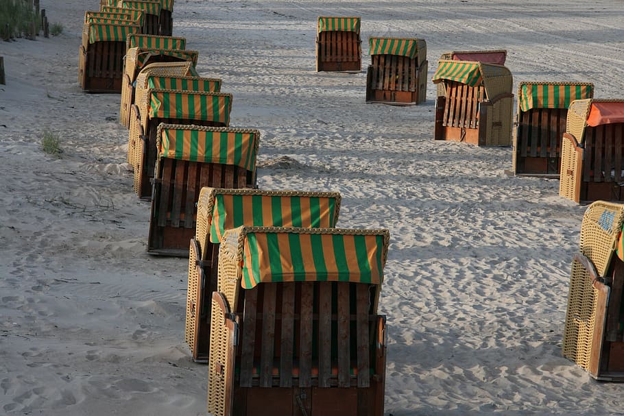 beach, germany, baskets, chair, seat, wood - material, no people HD wallpaper