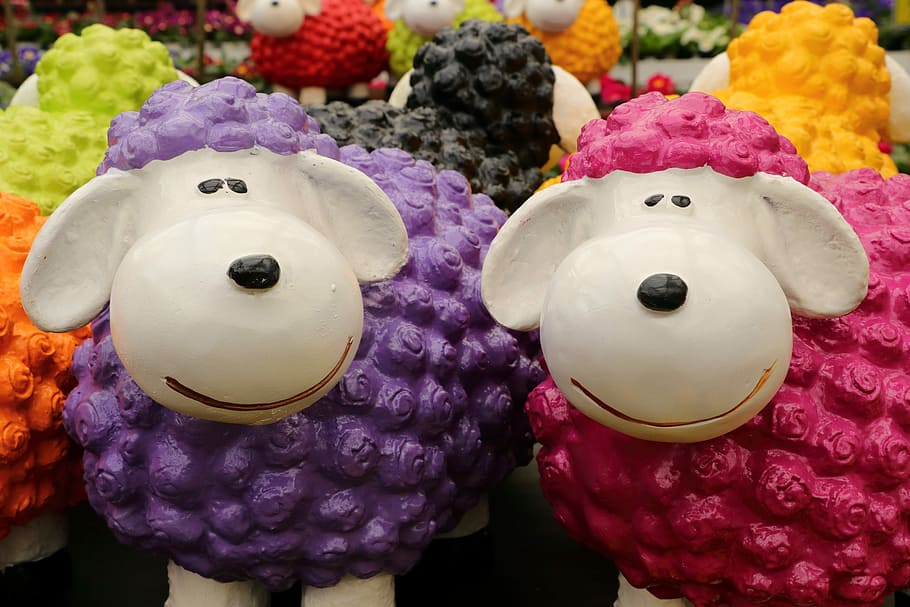 two pink and purple sheep figurines, Deco, Ceramic, Figure HD wallpaper