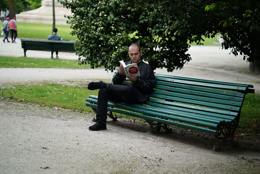 Poet, Thinker, Book, Read, park, bank, person, man, seat, out HD wallpaper