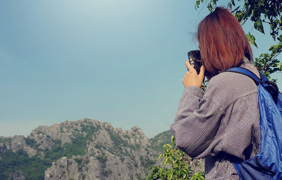 landscape, mountains, nature, sky, background, backpack, backpacker HD wallpaper