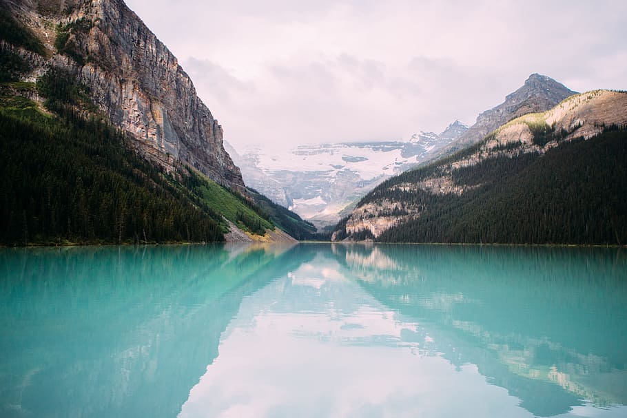 nature, landscape, mountains, sunset, lake, blue, water, reflection HD wallpaper