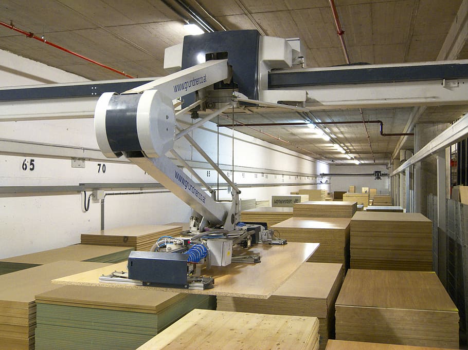 robot, warehouse, wood, indoors, industry, factory, machinery HD wallpaper