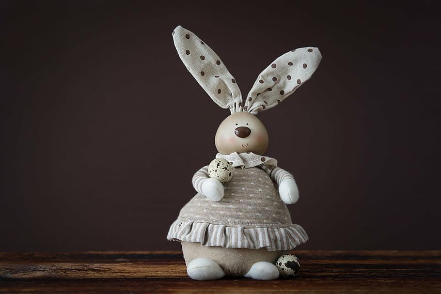 white rabbit plush toy, hare, easter bunny, dekohase, deco, decoration, HD wallpaper