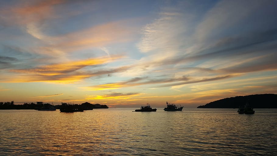 glow, cloud, in the evening, sunset, sky, times, sea, dusk HD wallpaper