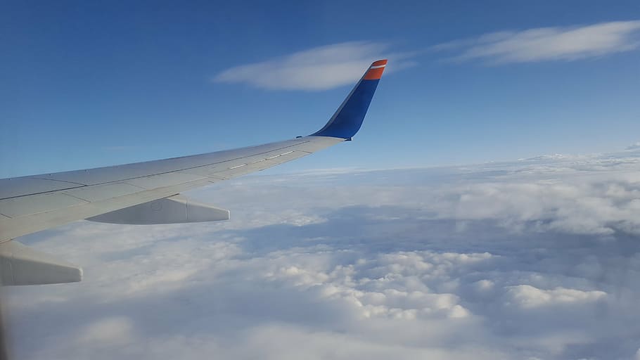 aircraft, clouds, sky, fly, wing, airplane, air vehicle, aircraft wing HD wallpaper