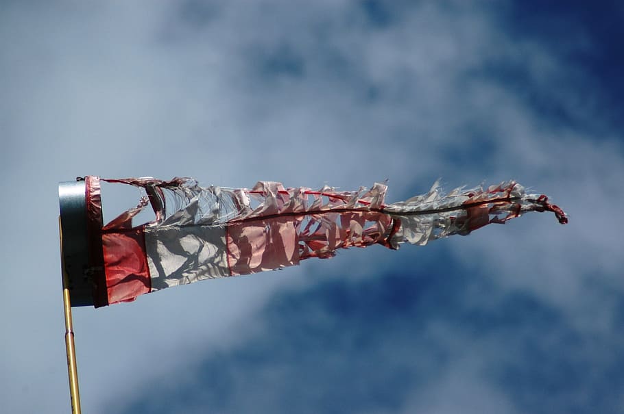 Windsock, Ripped, Mast, Dark, sky, cloud - sky, no people, flag HD wallpaper