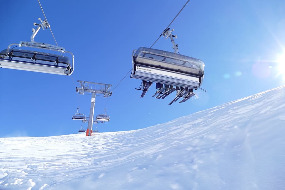 winter, snow, cold, sky, cold temperature, ski lift, cable car HD wallpaper