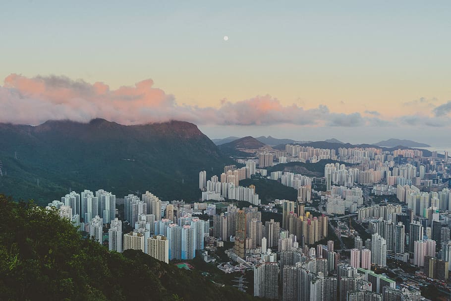 aerial photography of city near mountain, cityscape, urban Skyline HD wallpaper