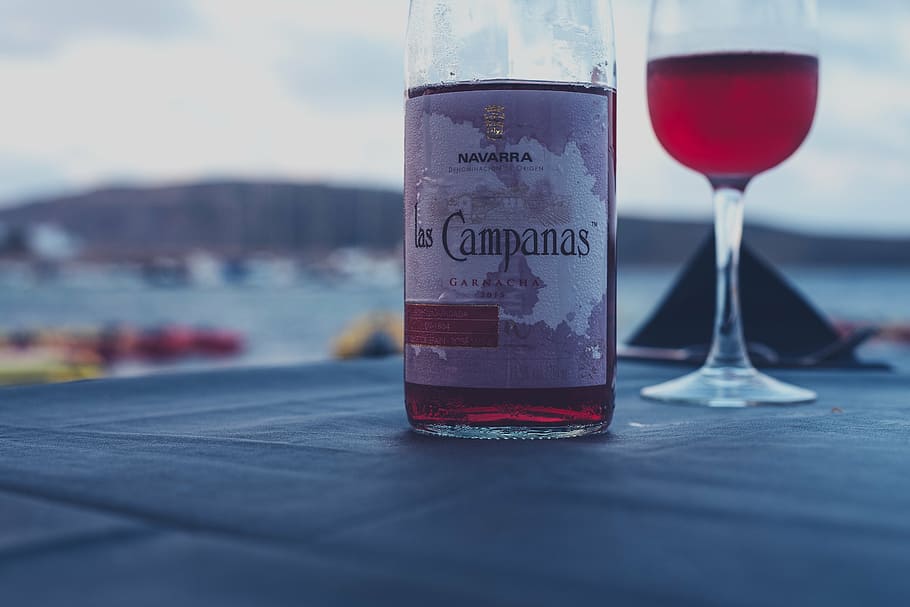 clear glass wine bottle and glass, alcoholic, beach, beverage HD wallpaper