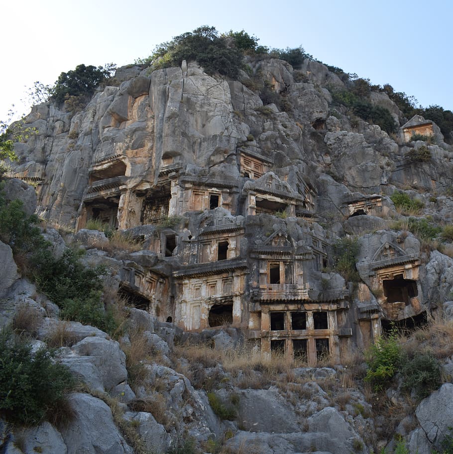 myra, cave, ancient times, cemetery, turkey, tombs, history, HD wallpaper