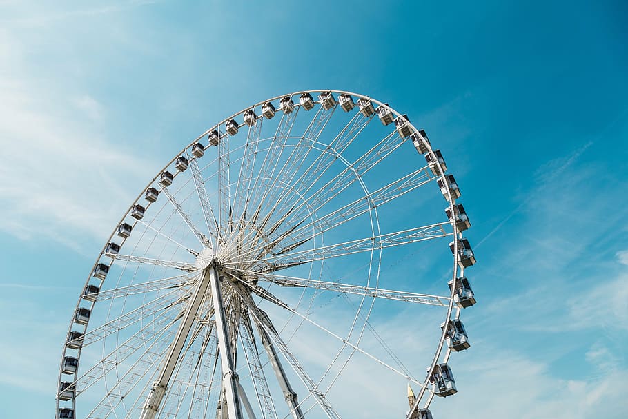 white ferris wheel, blue, sky, amusement, park, ride, adventure, HD wallpaper