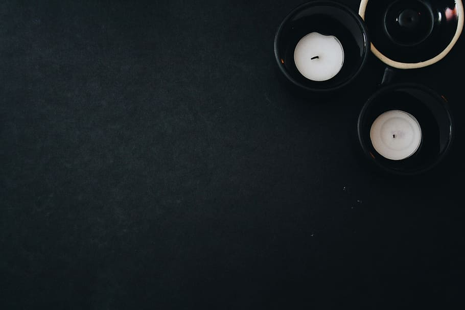 two tealight candles on glass saucers, texture, black, pattern HD wallpaper
