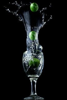 clear wine glass with three green limes, alcohol, bar, beverage HD wallpaper