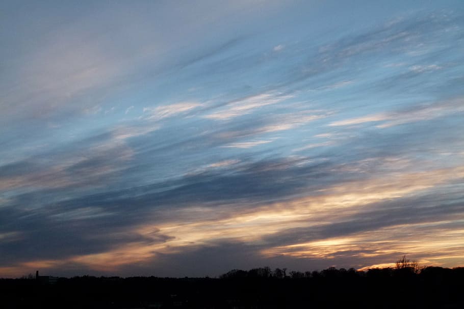air, clouds, setting sun, sunset, evening sky, heaven, silhouette HD wallpaper