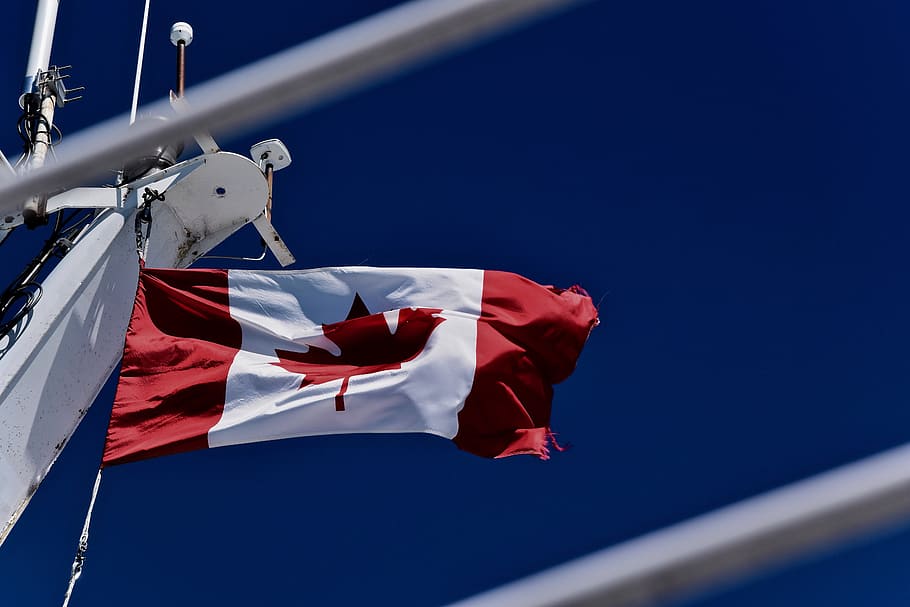 rise Canada flag, flat of Canada, blue, sky, outdoors, wind, no People HD wallpaper