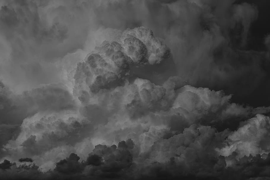 grayscale photography of nimbus clouds, white and gray clouds HD wallpaper