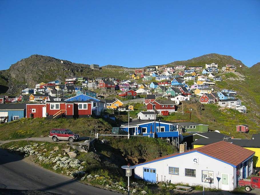 Town of Qaqortoq, Greenland, photos, houses, landscape, public domain, HD wallpaper